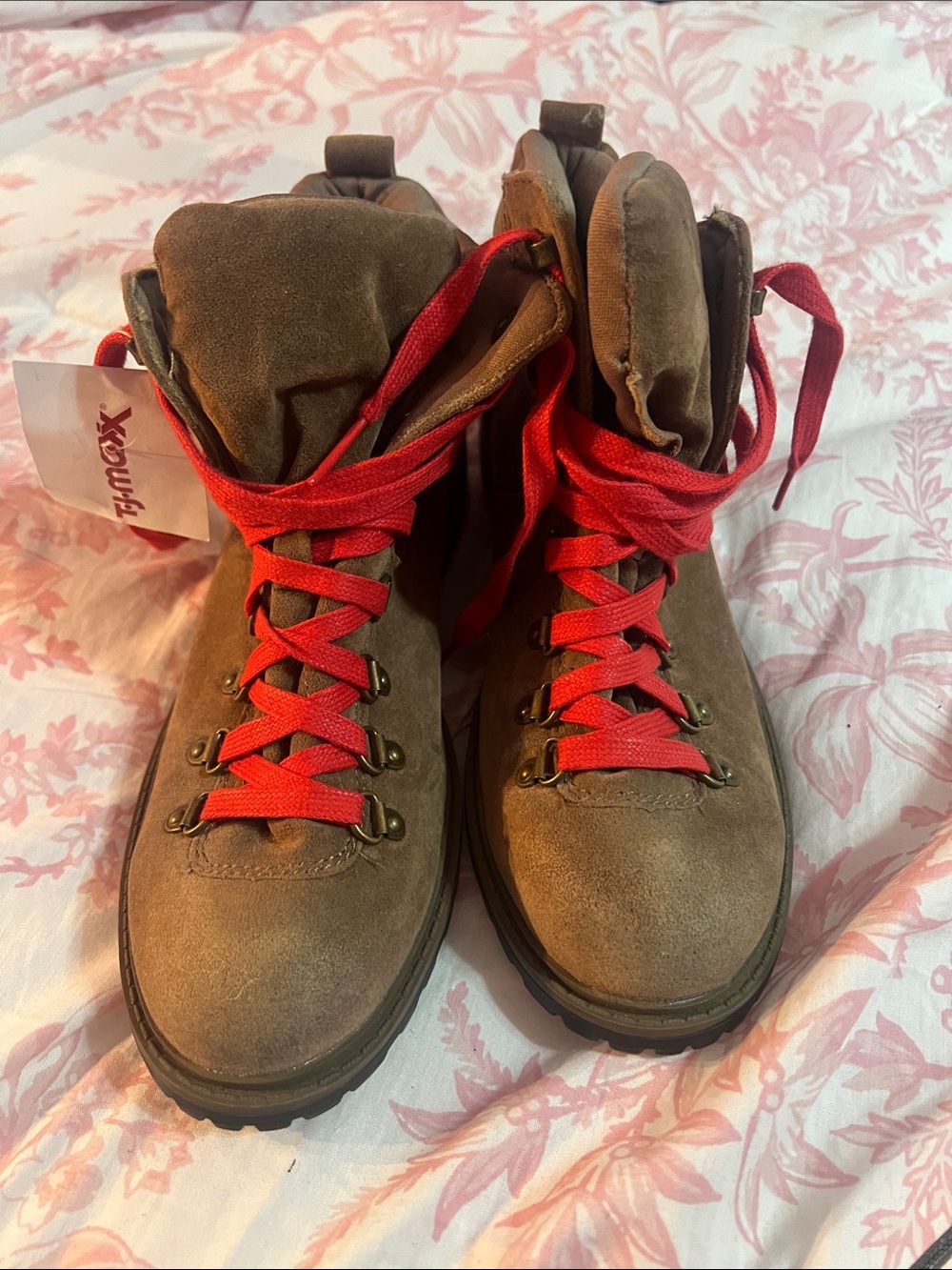 Fergalicious Brown Suede Lace-Up Boots with Red Laces